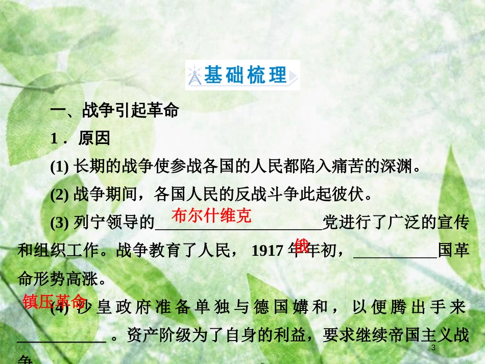 高中历史 专题1 第一次世界大战 专题1.3 第一次世界大战的影响优质课件 人民版选修3_第3页