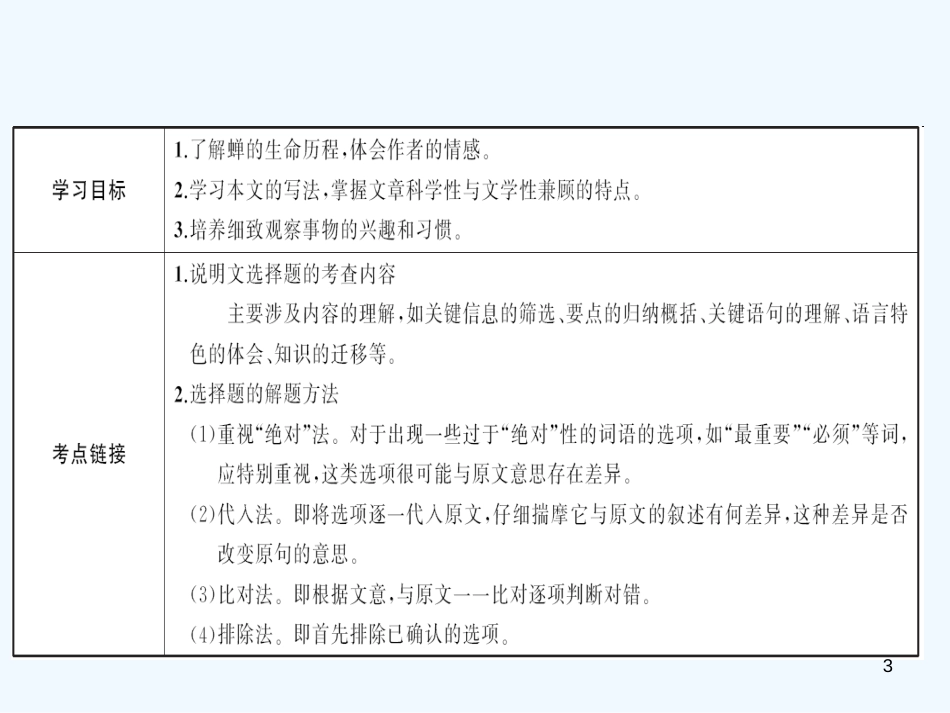 （广东专版）八年级语文上册 第五单元 19 蝉习题优质课件 新人教版_第3页
