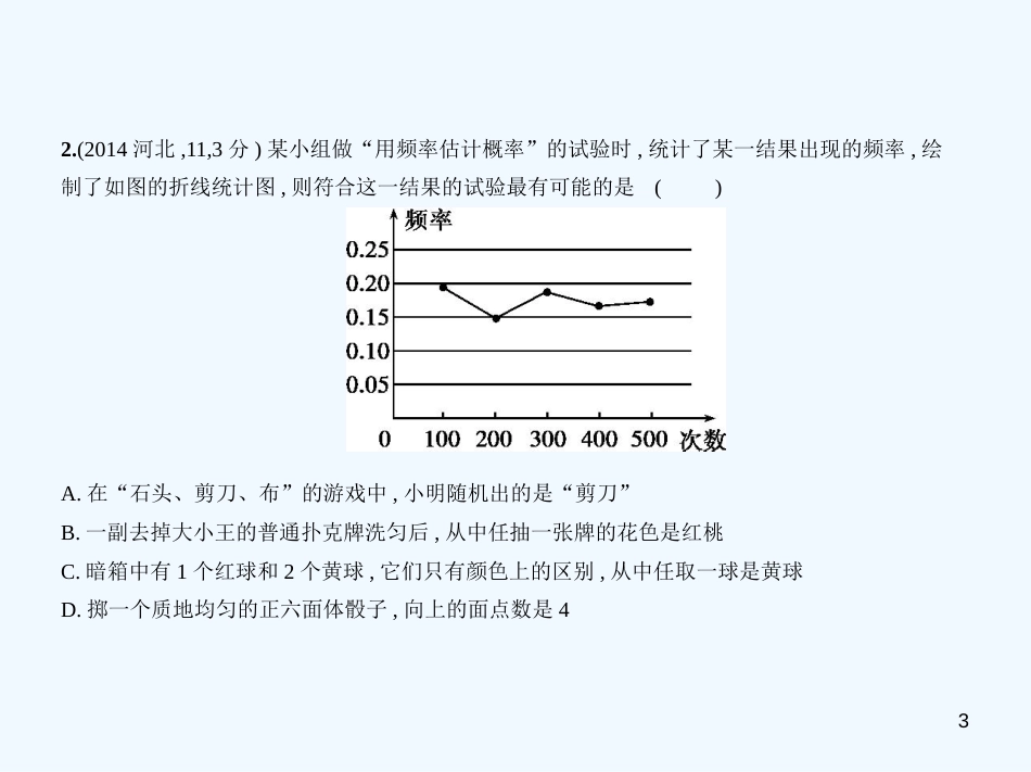 （河北专版）2019年中考数学一轮复习 第四章 统计与概率 4.2 概率（试卷部分）优质课件_第3页