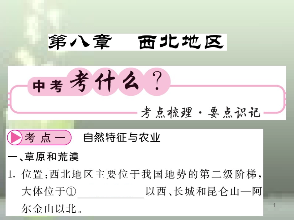 （人教版通用）2019中考地理一轮复习 八下 第八章 西北地区知识梳理优质课件_第1页