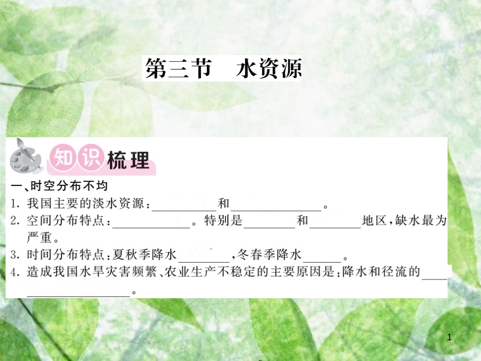 八年级地理上册 第3章 第三节 水资源习题优质课件 （新版）新人教版_第1页