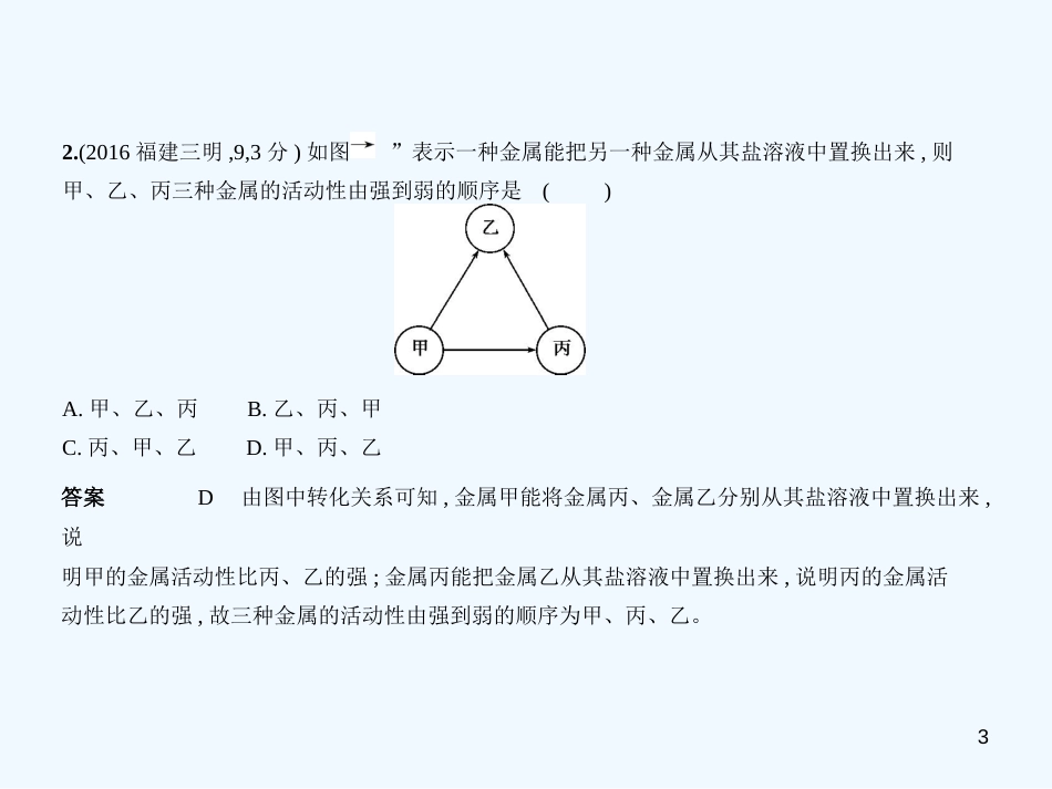 （福建专用）2019年中考化学一轮复习 专题四 金属和金属矿物（试卷部分）优质课件_第3页