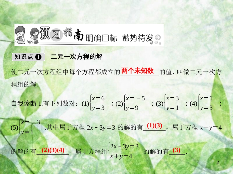 七年级数学上册 第3章 一次方程与方程组 3.3 二元一次方程组及其解法（第2课时）优质课件 （新版）沪科版_第2页