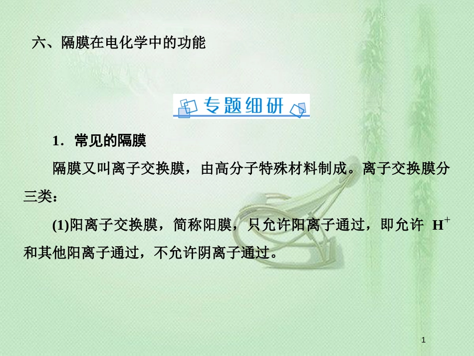 高考化学一轮复习 微专题六 隔膜在电化学中的功能优质课件 新人教版_第1页