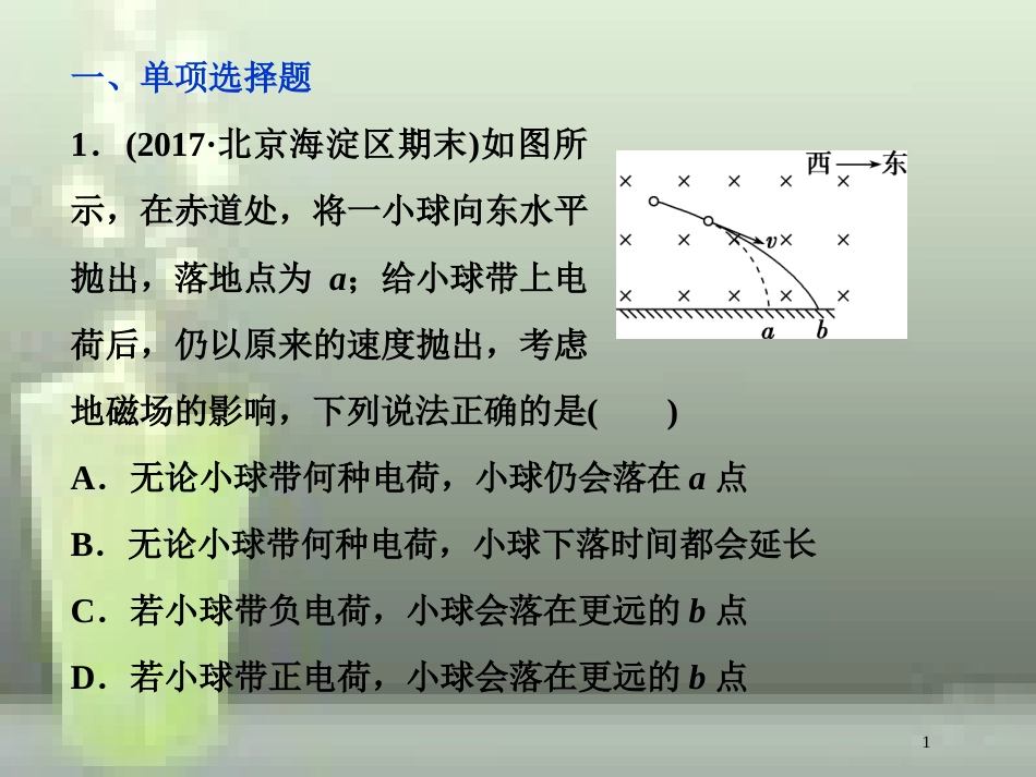 （新课标）高考物理一轮复习 第九章 磁场 第二节 磁场对运动电荷的作用课后检测能力提升优质课件_第1页