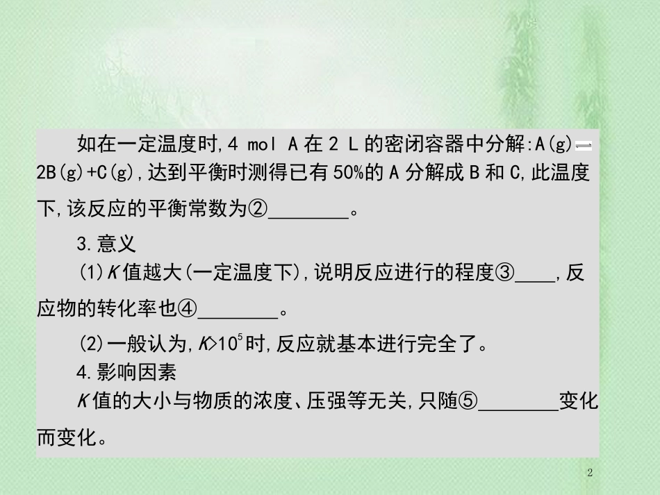 高考化学一轮复习 专题 反应速率及化学平衡 第3讲 化学平衡常数 化学反应进行的方向优质课件_第2页