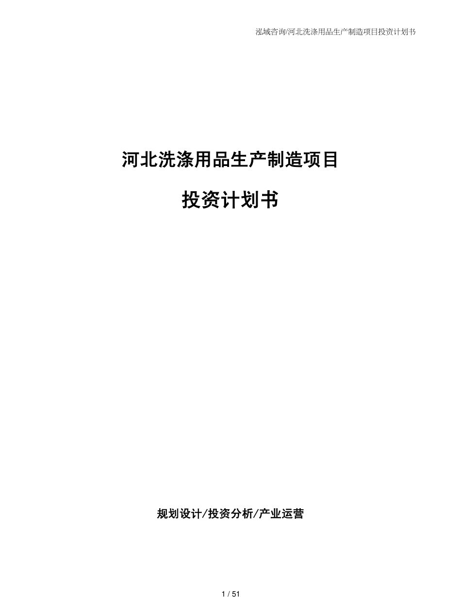 河北洗涤用品生产制造项目投资计划书_第1页