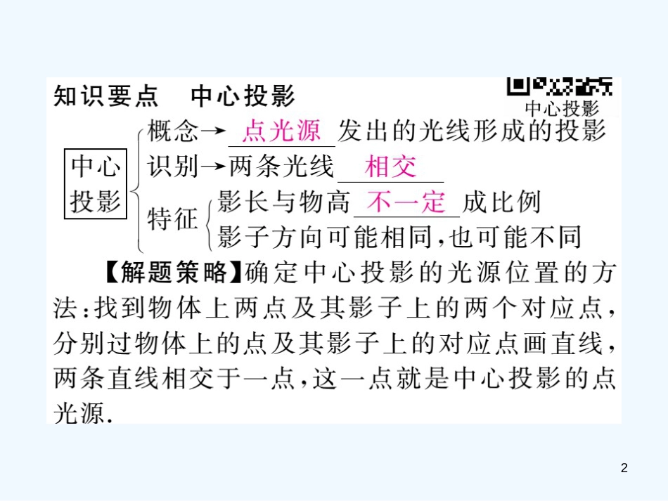 九年级数学上册 5.1 投影 第1课时 投影的概念与中心投影讲练优质课件 (新版)北师大版 (2)_第2页