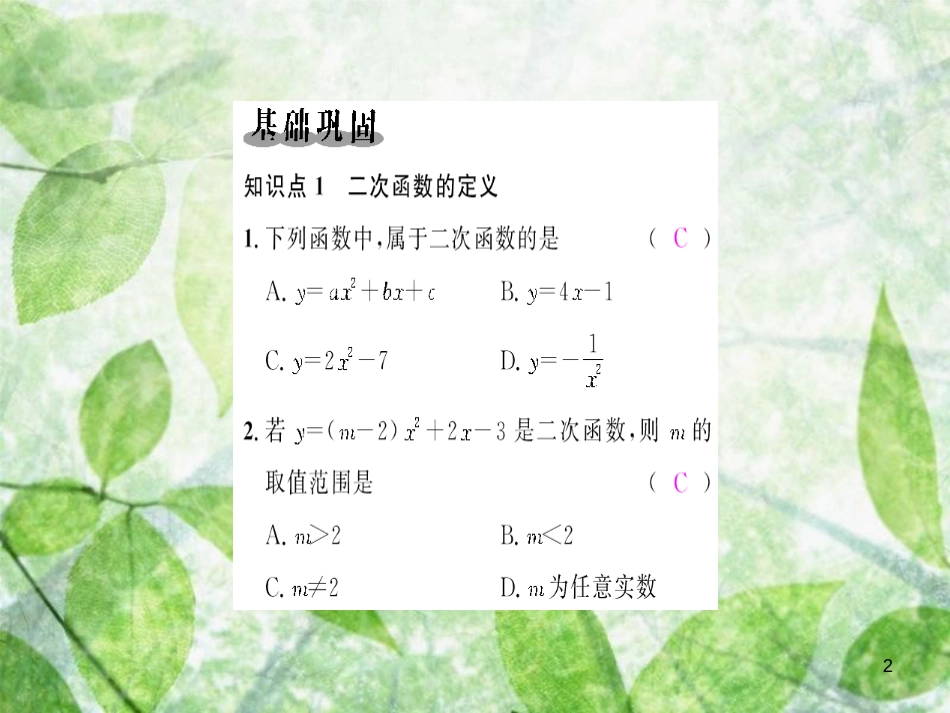 2018-2019学年九年级数学上册 第二十二章 二次函数 22.1 二次函数的图象和性质 22.1.1 二次函数习题优质课件 （新版）新人教版_第2页