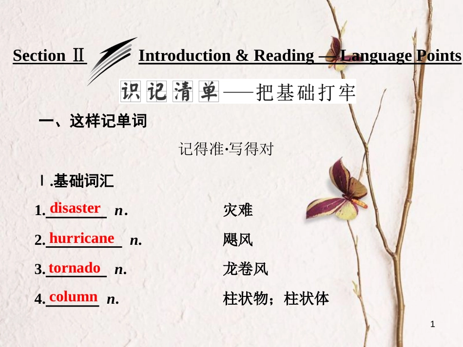 高中英语 Module 3 The Violence of Nature Section Ⅱ Introduction &amp; Reading Language Points课件 外研版必修3[共39页][共39页]_第1页