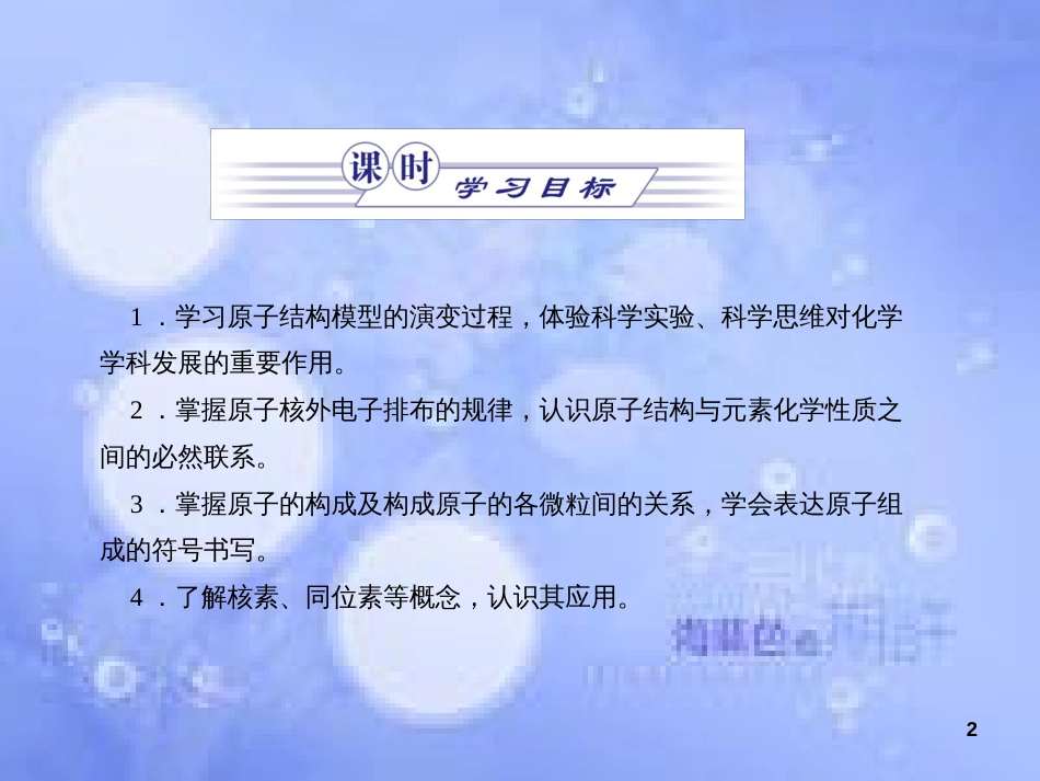 高中化学 专题1 化学家眼中的物质世界 第三单元 人类对原子结构的认识 1.3 人类对原子结构的认识课件2 苏教版必修1_第2页