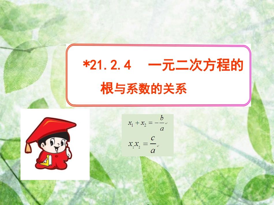 九年级数学上册 第二十一章 一元二次方程 21.2 解一元二次方程 21.2.4 一元二次方程的根与系数的关系优质课件 （新版）新人教版_第1页