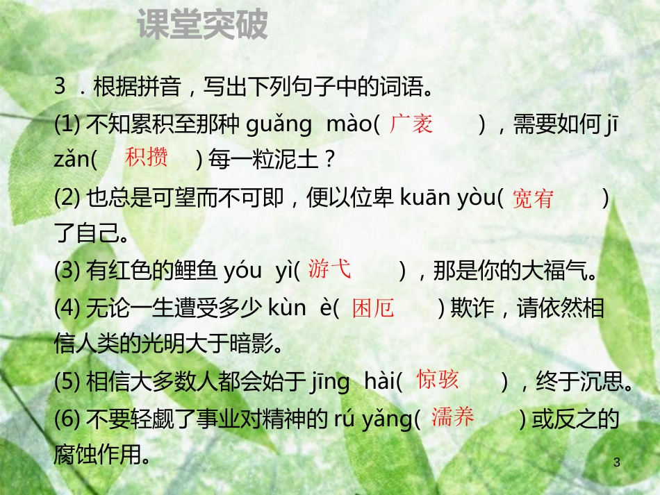 九年级语文上册 第二单元 9 精神的三间小屋习题优质课件 新人教版 (2)_第3页