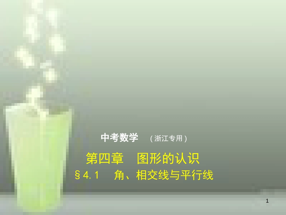 2019年中考数学总复习 第四章 图形的认识 4.1 角、相交线与平行线（试卷部分）优质课件_第1页