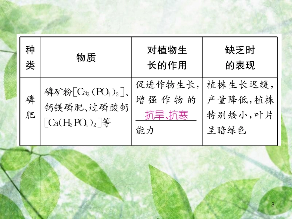 九年级化学下册 第11单元 盐 化肥 课题2 化学肥料作业优质课件 （新版）新人教版_第3页