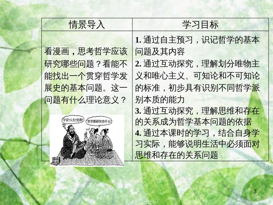 高中政治 第一单元 生活智慧与时代精神 第二课 第一框 哲学的基本问题优质课件 新人教版必修4_第3页