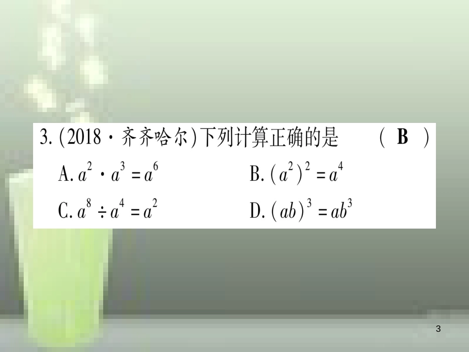 （云南专用）2019中考数学 第一轮 考点系统复习 第1章 数与式 第2节 整式与因式分解作业优质课件_第3页