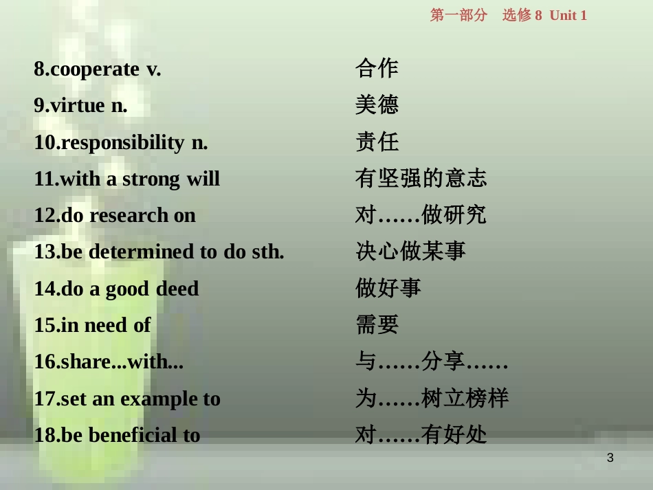 高考英语一轮复习 第一部分 基础考点聚焦 Unit 1 A land of diversity优质课件 新人教版选修8_第3页