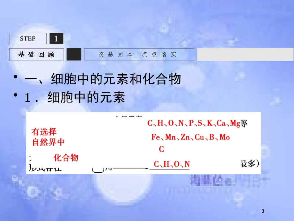 高考生物一轮复习 第1单元 细胞的化学组成1课件 苏教版必修1_第3页