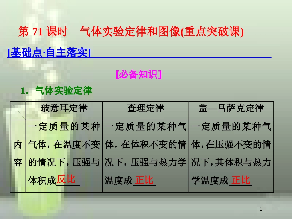 高考物理总复习 第十三章 热学 第71课时 气体实验定律和图像（重点突破课）优质课件 选修3-3_第1页