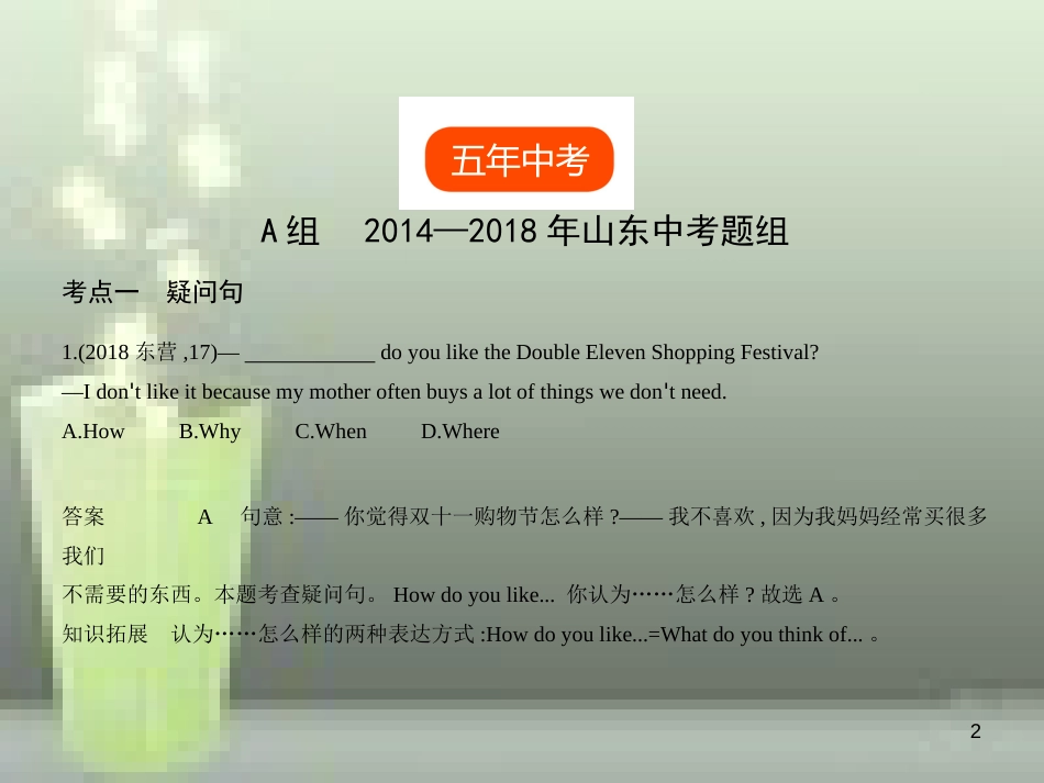 （山东专用）2019年中考英语复习 专题十三 简单句（试卷部分）（含18年中考真题精解精析）优质课件_第2页