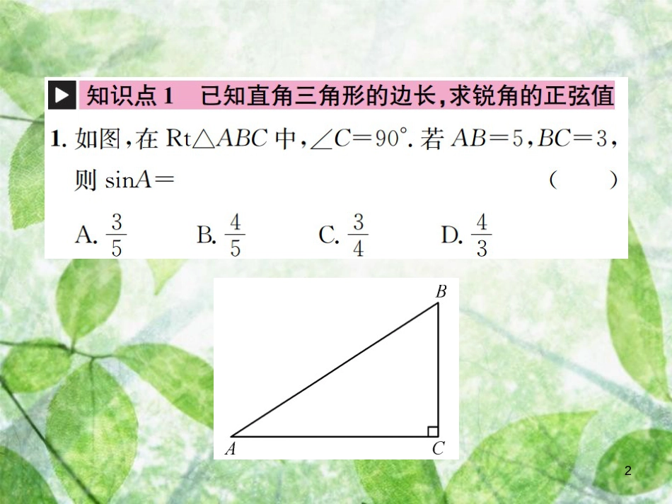 九年级数学下册 第二十八章 锐角三角函数 28.1 锐角三角函数 第1课时 正弦习题优质课件 （新版）新人教版_第2页