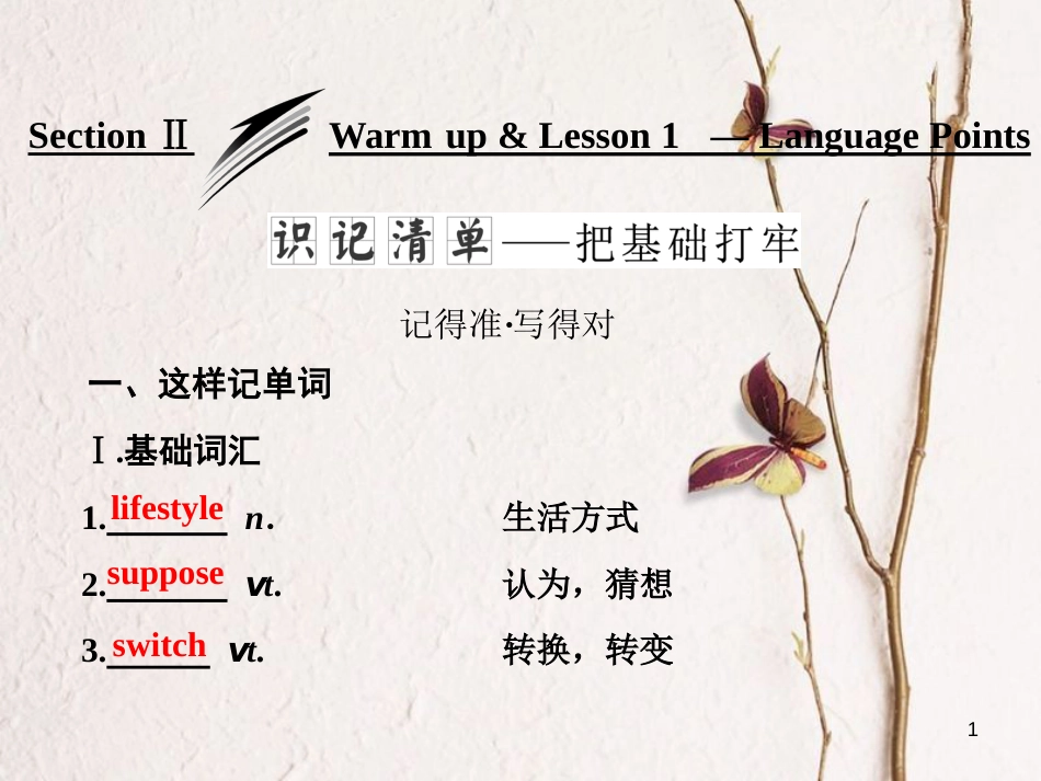 高中英语 Unit 1 Lifestyles Section Ⅱ Warm-up &amp; Lesson 1-Language Points课件 北师大版必修1[共43页][共43页]_第1页
