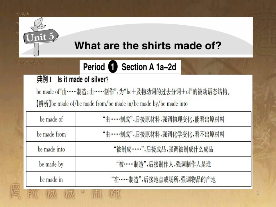 九年级英语全册 Unit 5 What are the shirts made of导学优质课件 （新版）人教新目标版_第1页