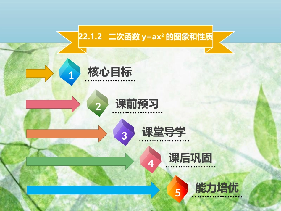 九年级数学上册 第二十二章 二次函数 22.1 二次函数的图象和性质 22.1.2 二次函数y＝ax2的图象和性质导学优质课件 （新版）新人教版_第1页