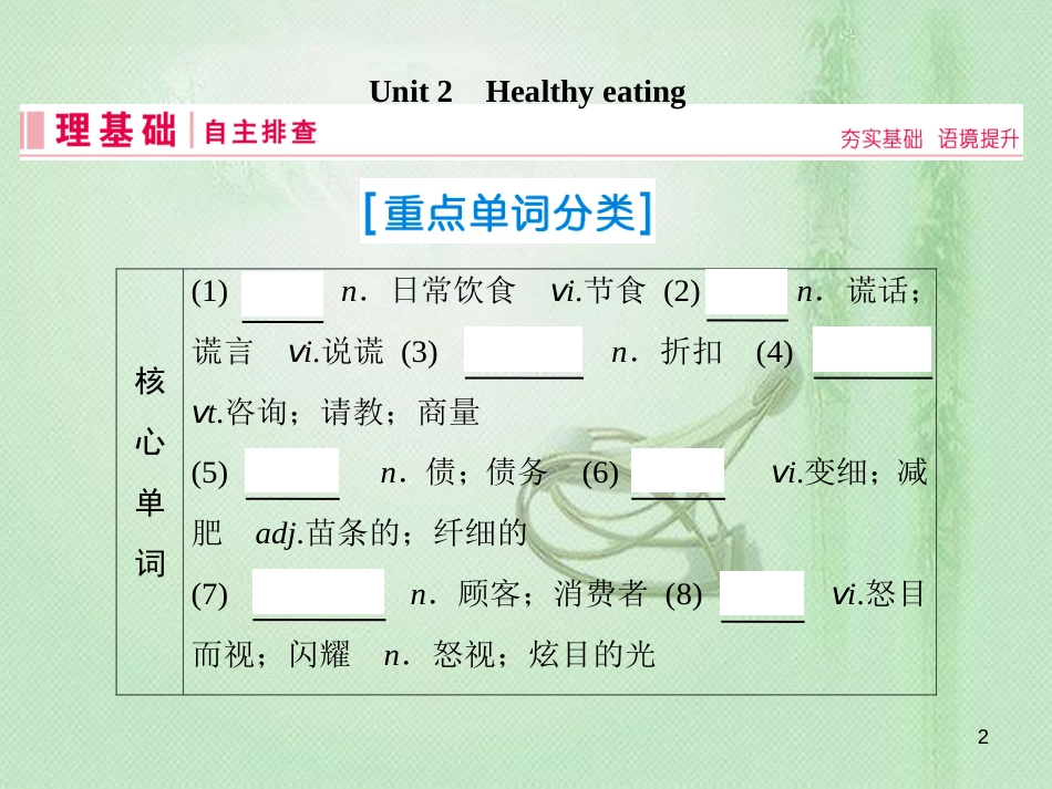 高三英语一轮复习 基础必备 Unit 2 Healthy eating优质课件 新人教版必修3_第2页