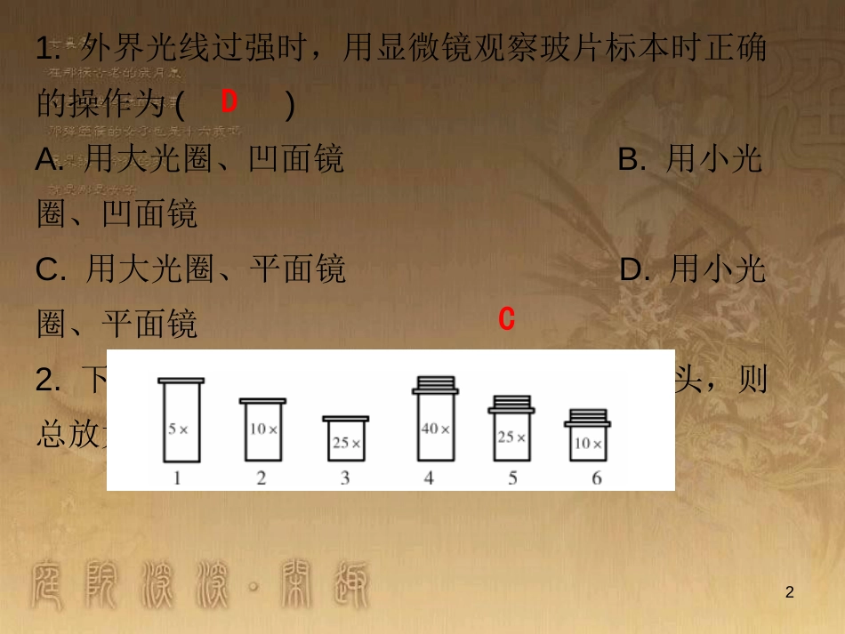 七年级生物上册 第二单元 第一章 第一节 练习使用显微镜课堂十分钟优质课件 （新版）新人教版_第2页