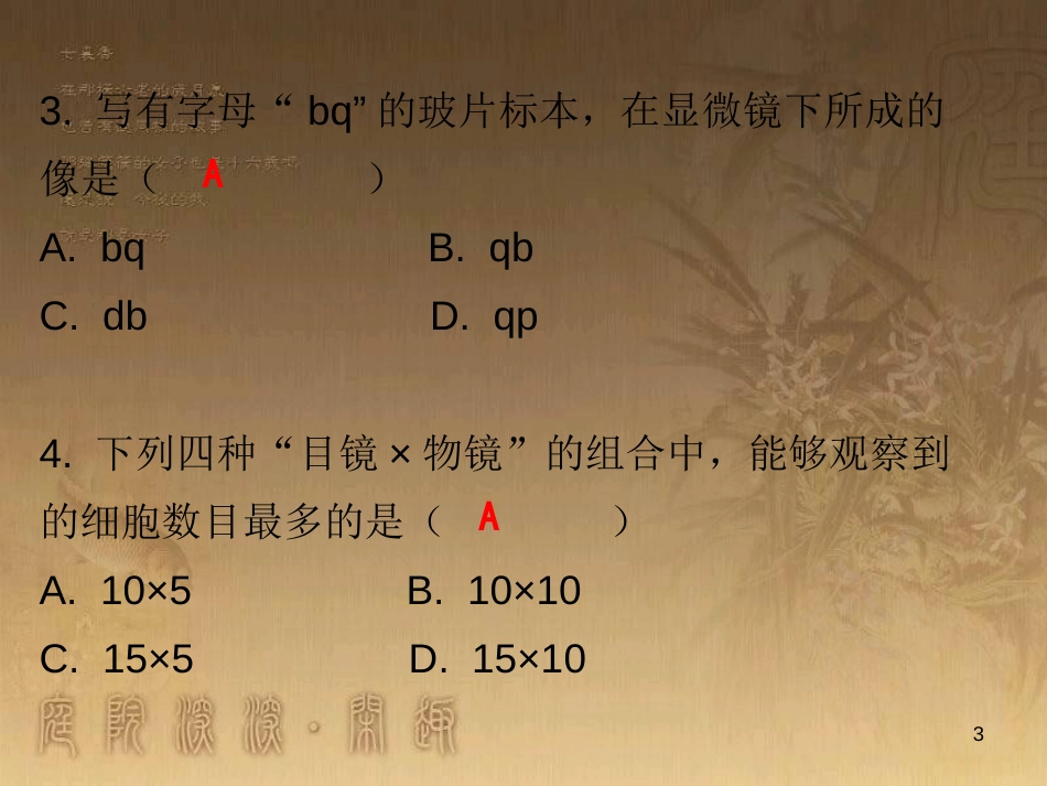 七年级生物上册 第二单元 第一章 第一节 练习使用显微镜课堂十分钟优质课件 （新版）新人教版_第3页