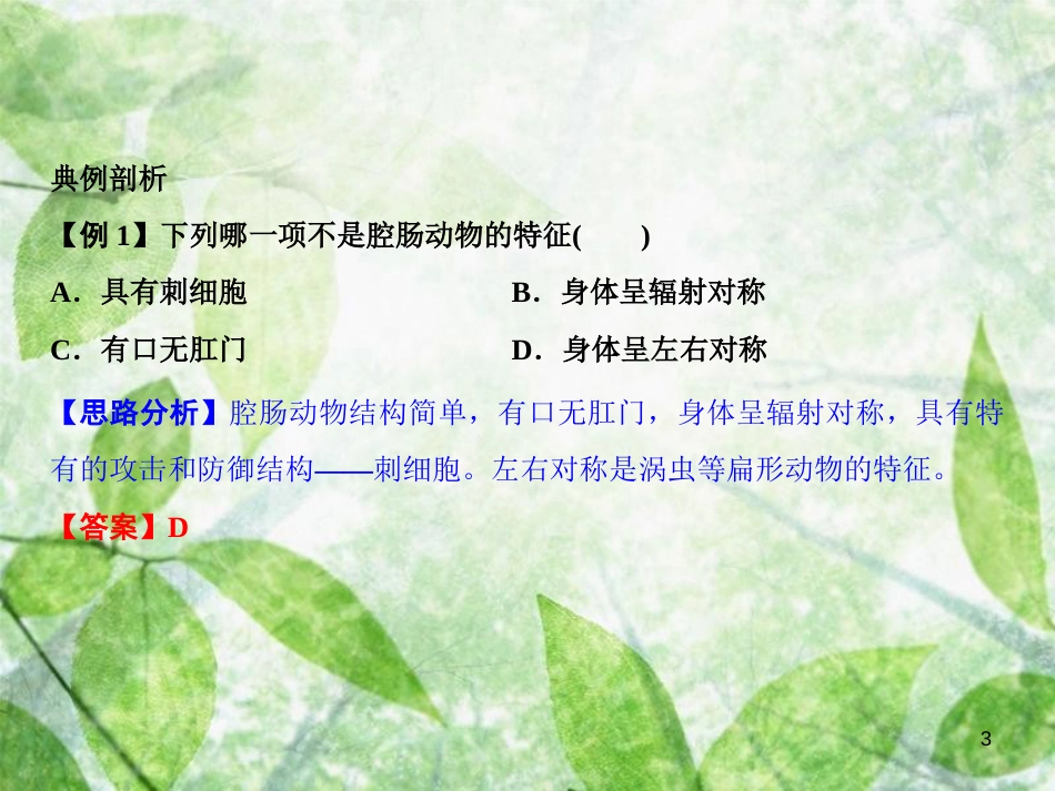 八年级生物上册 第5单元 第1章 第1节 腔肠动物和扁形动物习题优质课件 （新版）新人教版_第3页