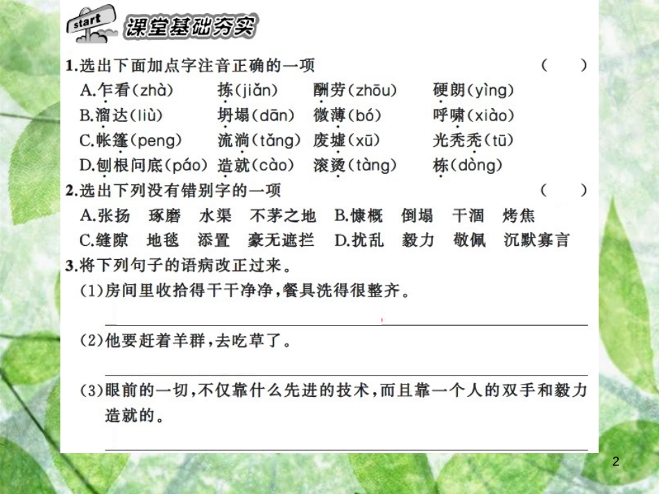 七年级语文上册 第四单元 13植树的牧羊人习题优质课件 新人教版_第2页