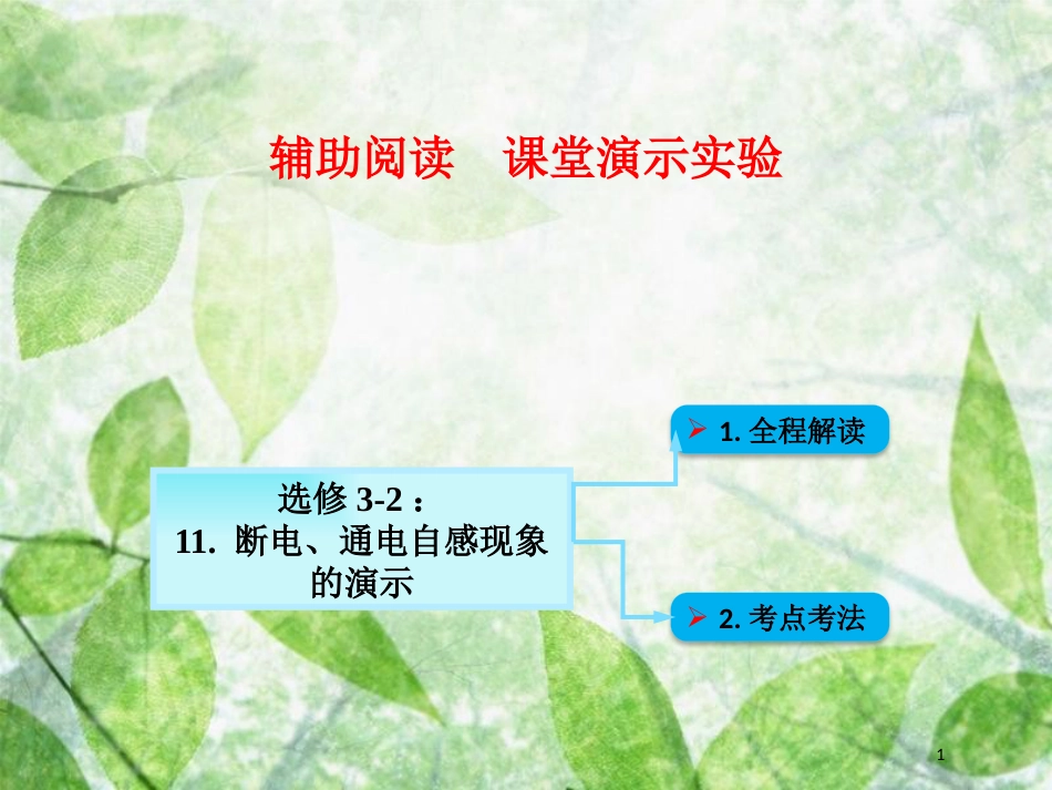 高考物理一轮总复习 实验专题 实验十一 断电、通电自感现象的演示优质课件 鲁科版选修3-2_第1页