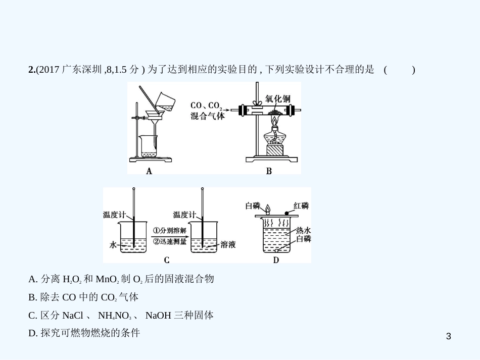 （广东专用）2019年中考化学复习 专题十四 物质的检验、分离和提纯（试卷部分）优质课件_第3页