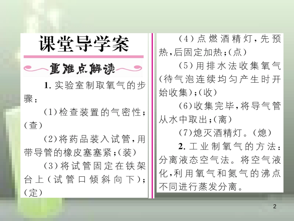 九年级化学上册 第2单元 我们周围的空气 实验活动1 氧气的实验室制取与性质习题优质课件 （新版）新人教版_第2页