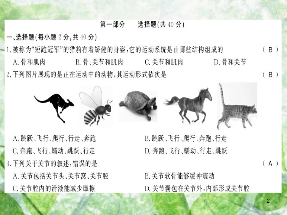 八年级生物上册 第五单元 第二、三章测评卷习题优质课件 (新版)新人教版_第2页