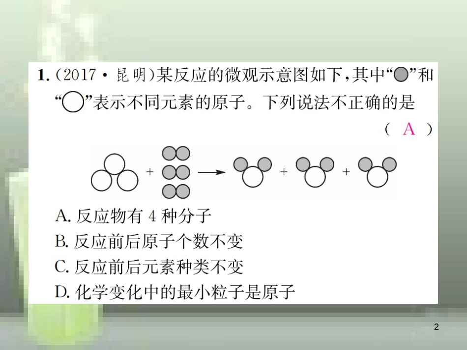 （云南专版）2019年中考化学总复习 滚动小专题（二）微观模型图优质课件_第2页