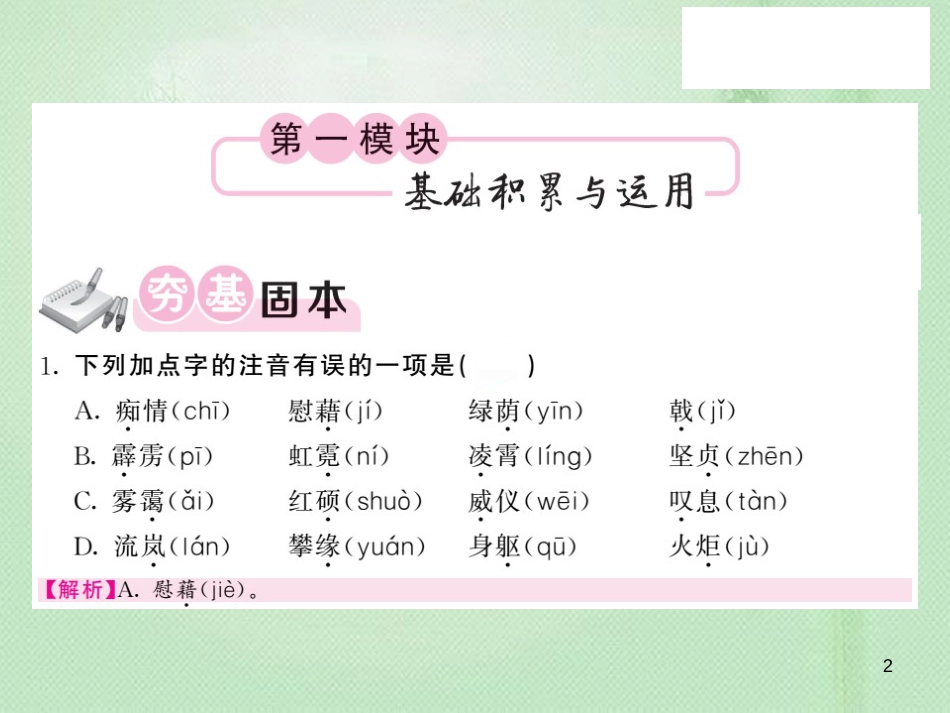 九年级语文上册 第一单元 2 致橡树习题优质课件 语文版_第2页