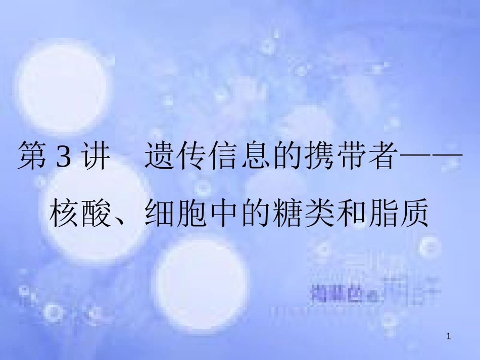 高三生物一轮复习 第二章 组成细胞的分子 2.3 遗传信息的携带者——核酸、细胞中的糖类和脂质课件 新人教版必修1_第1页