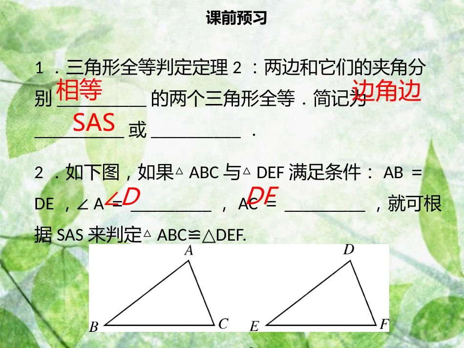 八年级数学上册 第十二章 全等三角形 12.2 全等三角形的判定（二）同步优质课件 （新版）新人教版_第3页