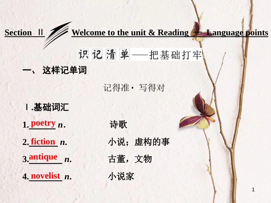 高中英语 Unit 1 The written word Section Ⅱ Welcome to the unit &amp; Reading-Language points课件 牛津译林版选修8[共42页][共42页]_第1页