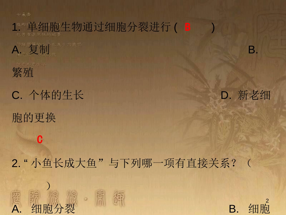 七年级生物上册 第二单元 第二章 第一节 细胞通过分裂产生新细胞课堂十分钟优质课件 （新版）新人教版_第2页