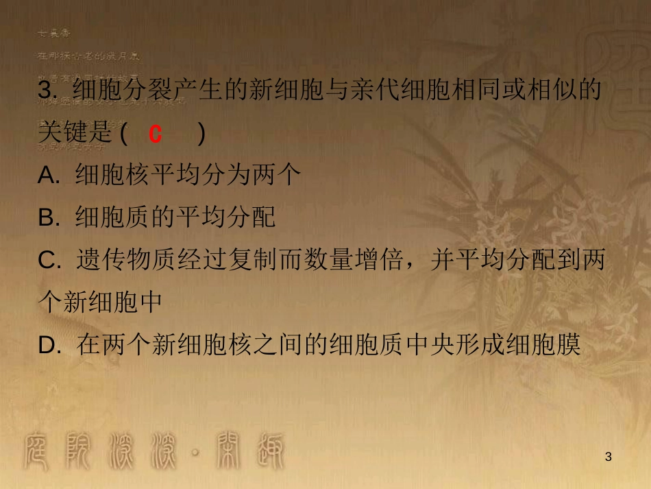 七年级生物上册 第二单元 第二章 第一节 细胞通过分裂产生新细胞课堂十分钟优质课件 （新版）新人教版_第3页
