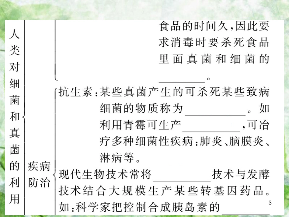 八年级生物上册 第五单元 第四章 第五节 人类对细菌和真菌的利用（第2课时 食品的保存 疾病防治和环境保护）习题优质课件 （新版）新人教版_第3页