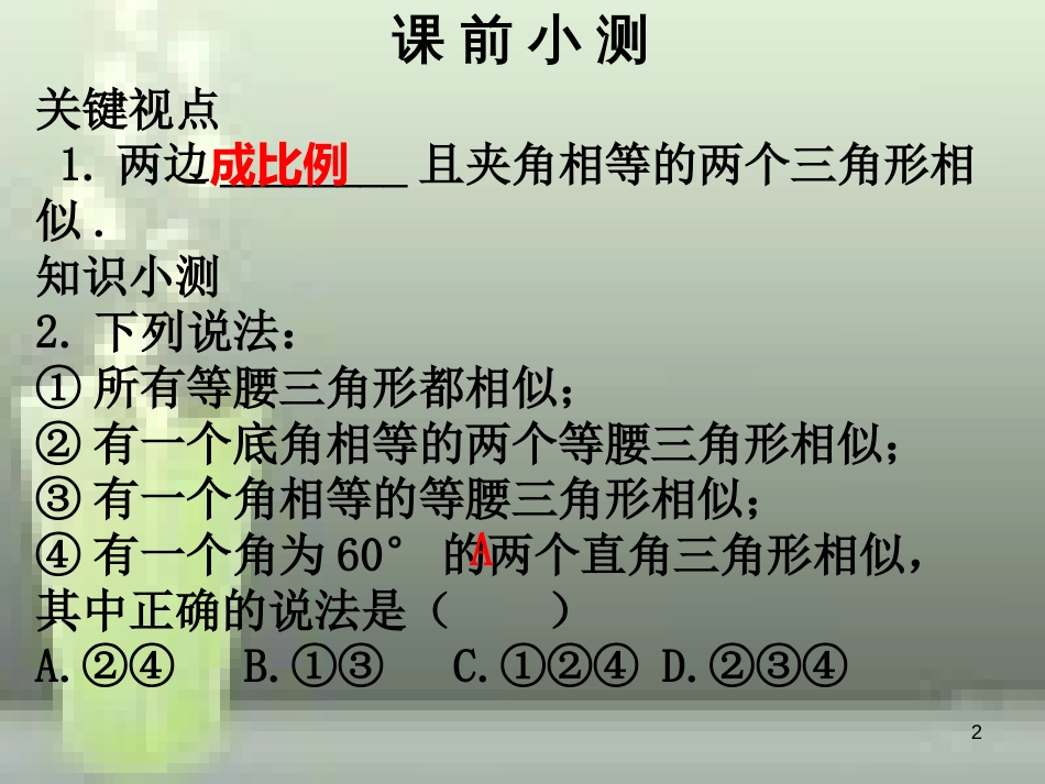 九年级数学上册 第四章 图形的相似 第6课时 探索三角形相似的条件 相似三角形判定定理的证明（2）优质课件 （新版）北师大版_第2页