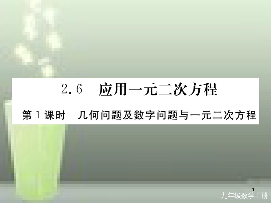 九年级数学上册 2.6 应用一元二次方程 第1课时 几何问题及数字问题与一元二次方程讲练优质课件 （新版）北师大版_第1页