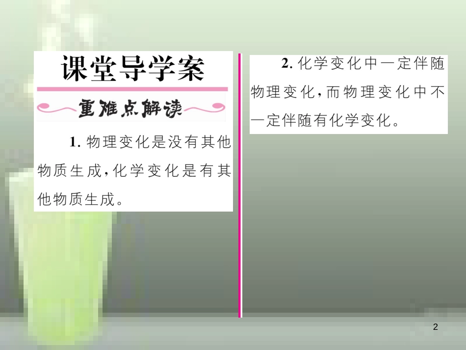 九年级化学上册 第1单元 走进化学世界 课题1 物质的变化和性质 第1课时 化学变化和物理变化习题优质课件 （新版）新人教版_第2页