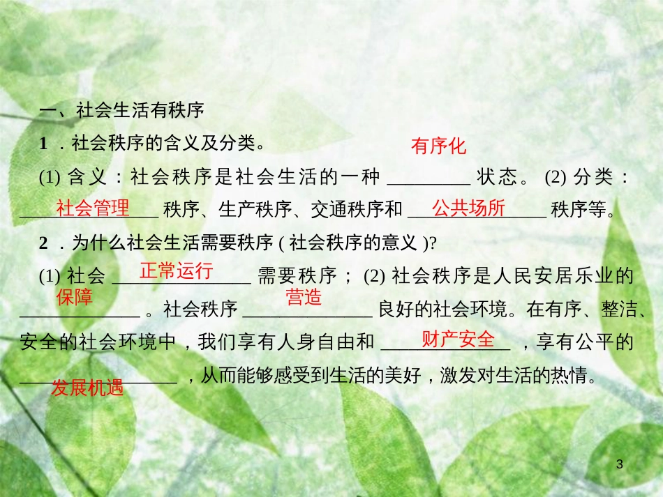 八年级道德与法治上册 第二单元 遵守社会规则 第三课 社会生活离不开规则 第一框 维护秩序习题优质课件 新人教版_第3页